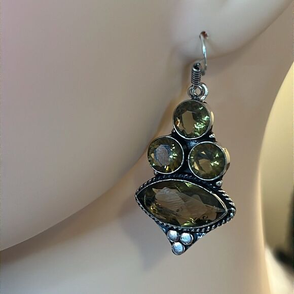 NWT NATURALSMOKY CITRINE DANGLE EARRINGS 925 STERLING SILVER 50carats. - Picture 9 of 11